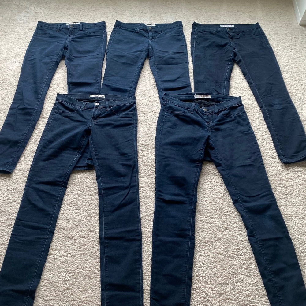 LOT of 5 Pairs J Brand Women's Sz 26 Stretch Dark Blue Super Skinny Jeans Pitch